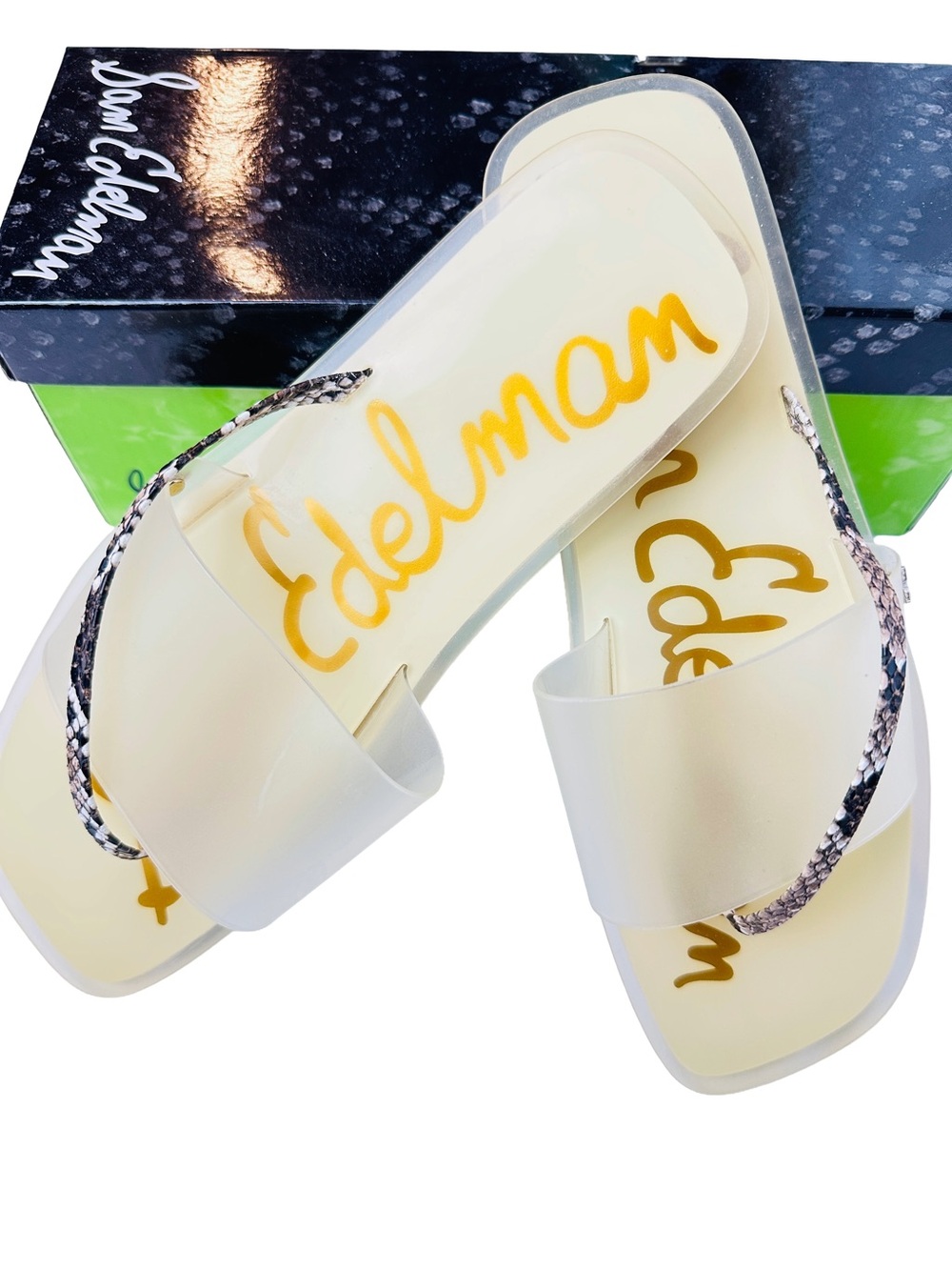 NWT Sam Edelman Luciana Slide Sandals with Snake-Print Toe Strap